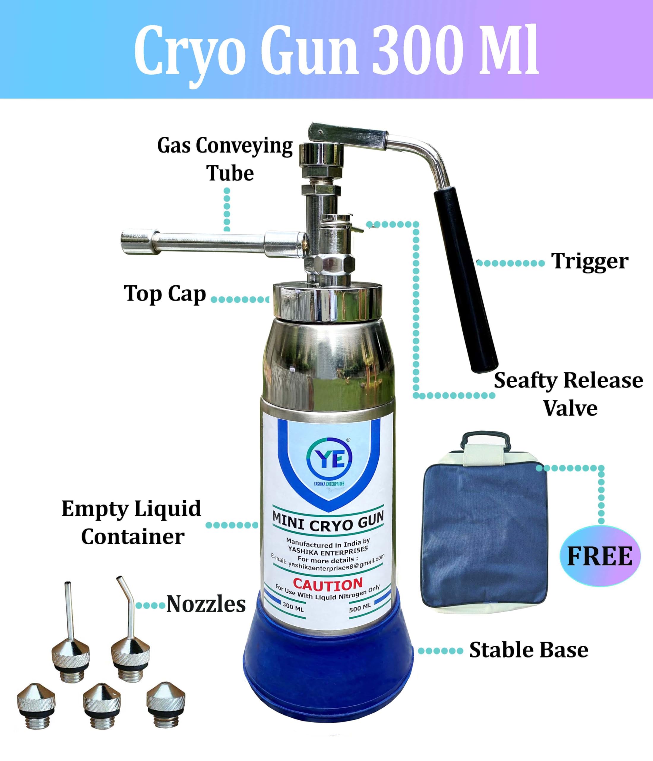 Mini Cryo Gun Liquid Nitrogen Sprayer Can for Dermatology Cryo Spray Cryo Container Capacity 300ml by Yashika Ent