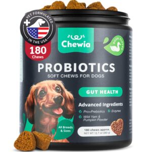 probiotics for dogs - support gut health, immunity, yeast balance, itchy skin, allergies - dog probiotics and digestive enzymes - coprophagia deterrent for dogs - 180 probiotic chews for dogs