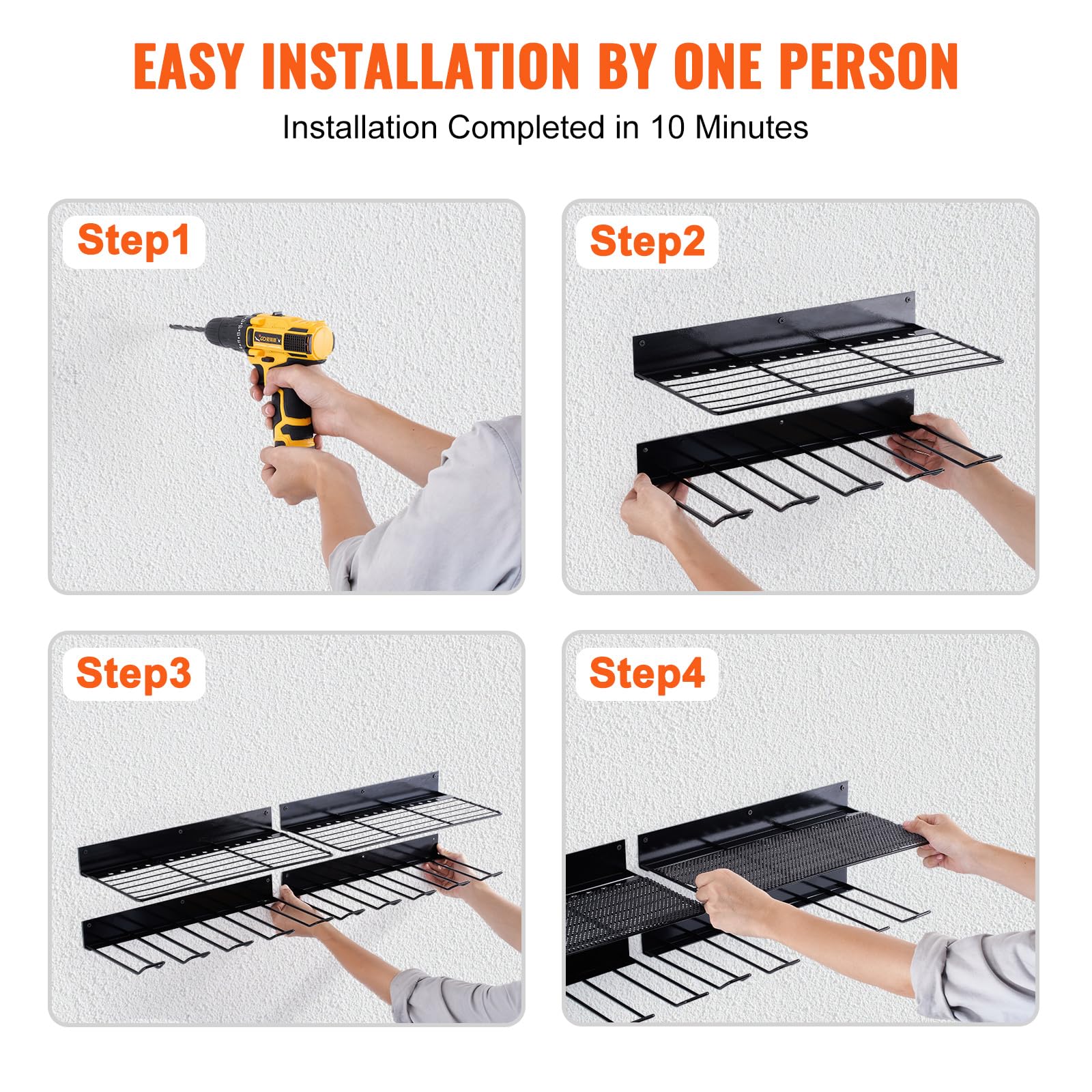 VEVOR Power Tool Organizer, 4 Slot, 2 Layers, 2 Pack Cordless Drill Holder Wall Mount, Battery Charging Station Storage Rack, Multi-Function Garage Organization, Heavy Duty Metal Shelf for Screwdriver