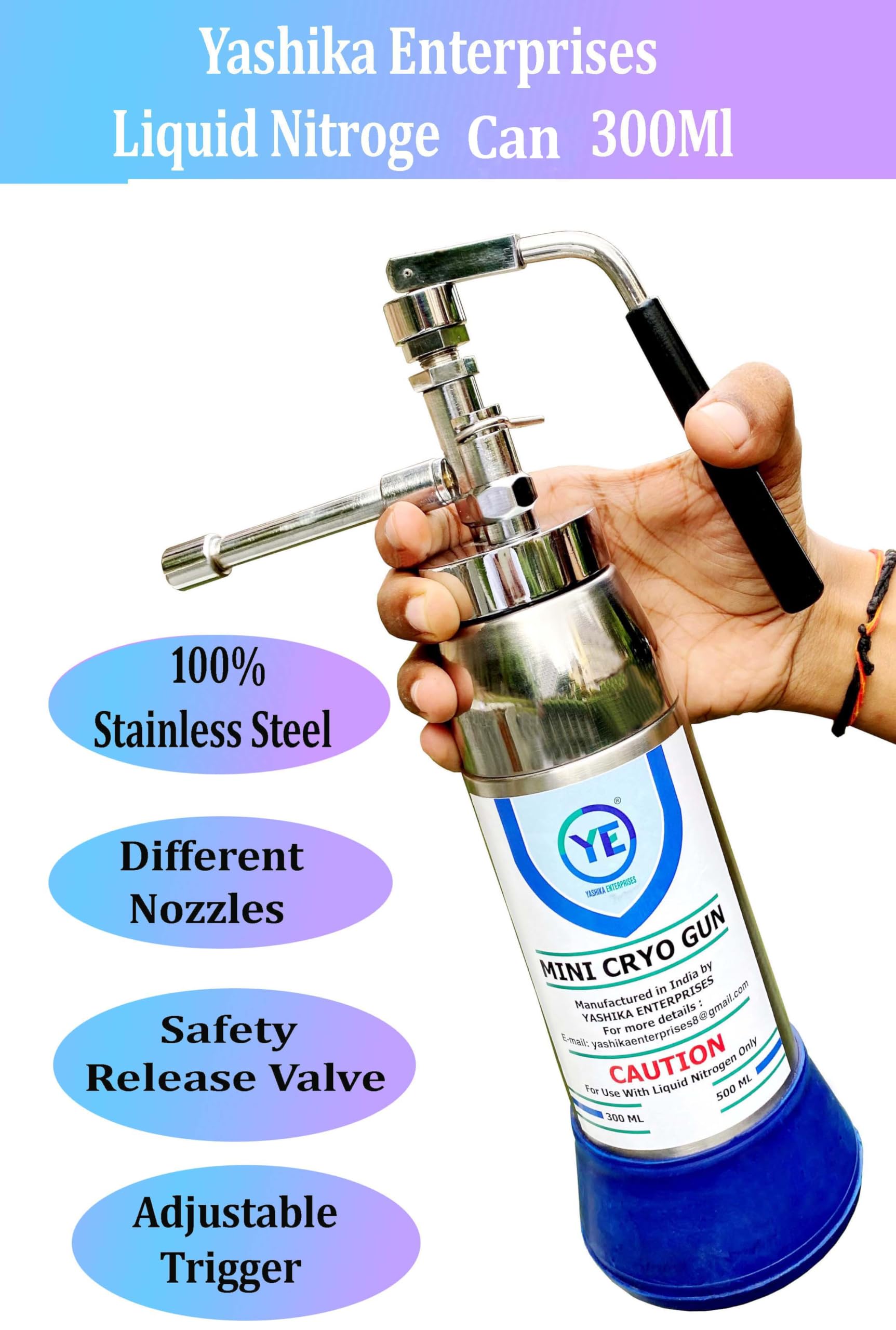 Mini Cryo Gun Liquid Nitrogen Sprayer Can for Dermatology Cryo Spray Cryo Container Capacity 300ml by Yashika Ent