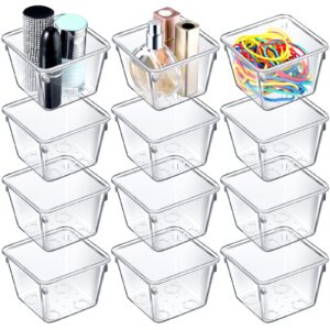 tioncy 16 pcs clear drawer organizers 3" x 3" x 2" stackable small makeup vanity storage bins small desk drawer organization clear container dividers for makeup vanity office bathroom kitchen utensil