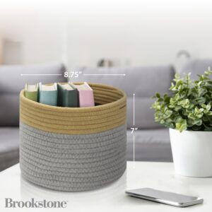 BROOKSTONE, Small Cotton Rope Storage Basket, Woven Bin with Handles, Baby Nursery Organizer, Perfectly Sized at 8.75” X 7”, Use in Living Room/Bedroom, Suitable for Any Décor Style