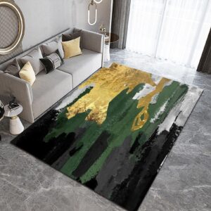 modern fashion home decor area rug, light luxury emerald green black gold gray living room rug, soft anti-slip easy clean durable foldable carpet for floor bedroom entryway kitchen 5x7ft