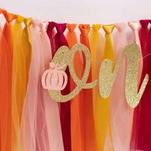 MUWEOL Little Pumpkin 1st Birthday High Chair Banner - First Birthday Highchair Ballet Banner, Halloween Birthday Party Decorations，Baby Shower Decor (Pumpkin banner orange and pink)