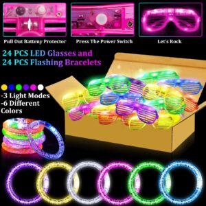 148 PCS New Years Eve Glow in the Dark Party Supplies Light Up Toys with 24 Led Glasses, 24 Flashing Bracelets and 100 Glow Sticks Bulk Party Favors for Kid Adult Birthday Wedding Carnivals Concert