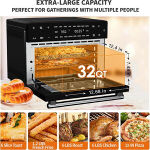 Kitchen in the box 32 QT Extra Large Toaster Oven Air Fryer Combo, 18-in-1 Convection Toaster Oven Countertop with Baking, Dehydrate and Rotisserie, 6 Accessories, 1800W