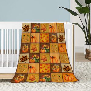 neatee living fall decorative throw blanket kids child blanket plaid thanksgiving autumn pumpkin leaf blanket for girl boy baby lightweight fuzzy soft cozy fleece blankets and throws 40x50