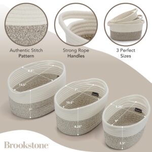 BROOKSTONE, 3 Cotton Rope Storage Baskets, Woven Bin with Handles, Baby Nursery Organizer, Suitable for Any Décor Style