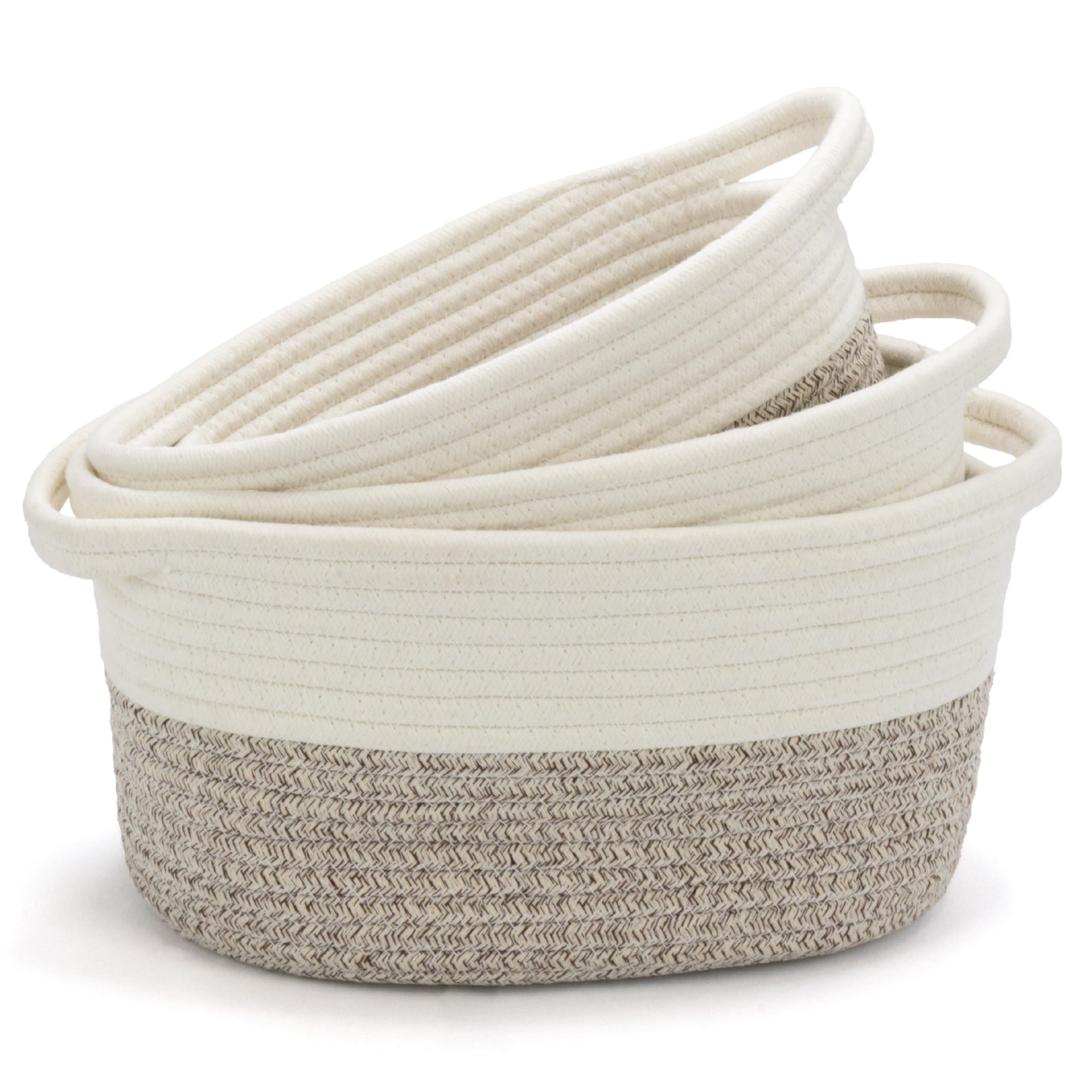 BROOKSTONE, 3 Cotton Rope Storage Baskets, Woven Bin with Handles, Baby Nursery Organizer, Suitable for Any Décor Style