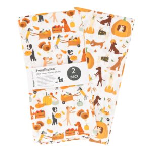 puppington dog kitchen towels - thanksgiving kitchen towels - fall decor dog lover gifts - dog thanksgiving decor dish towels - thanksgiving tea towels (harvest hounds 2-pack)