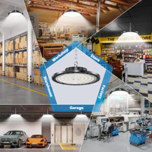 XINGHUANLIT UFO Led High Bay Light 10 Pack, 100W 15000lm High Bay Led Lights 6500K with 6.65ft Plug, High Bay LED Shop Lights IP65, Commercial Bay Lighting AC 85-265V for Garage Workshop Warehouse