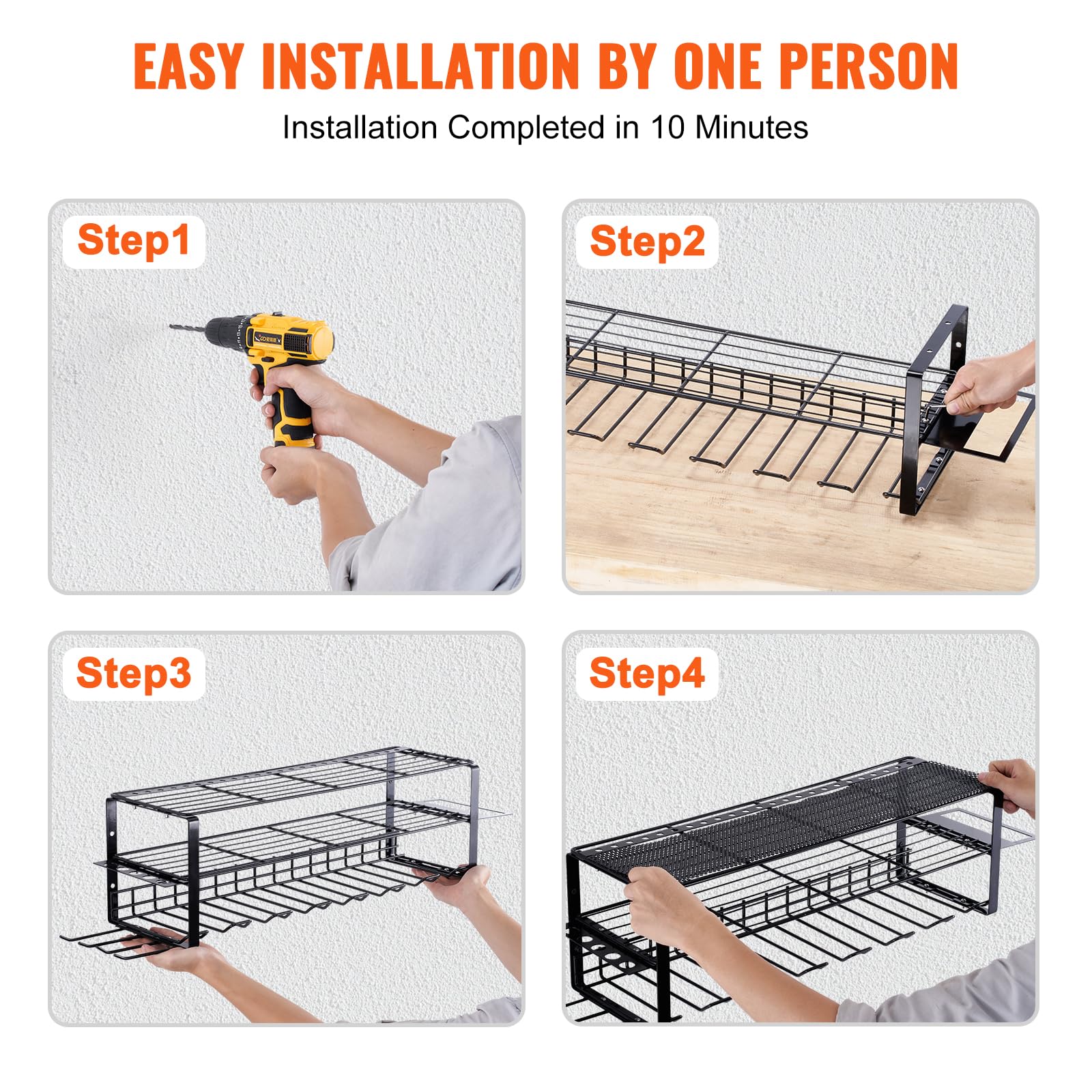 VEVOR Power Tool Organizer, 7 Slot, 3 Layers, Cordless Drill Holder Wall Mount, Battery Charging Station Storage Rack, Multi-Function Garage Organization, Heavy Duty Metal Shelf for Screwdriver Pliers