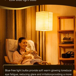 UNILAMP Sleep aid Light Bulb, 9W Amber Warm Light Bulbs 1800K, Blue Light Blocking Dim Light Bulbs 60W Equivalent, Mood Soothing Light, E26 for Bedroom and Baby Nursery Light, 2 Pack