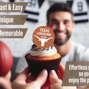 Texas Longhorns Cupcake Toppers (24 Pcs) University of Texas Longhorns Party Supplies for UT Austin Football, Birthday Gift, Graduation Party Decorations (Texas Longhorns)