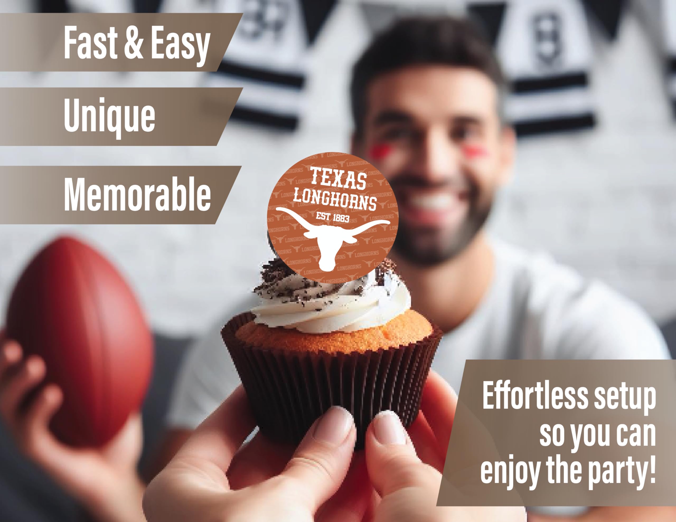 Texas Longhorns Cupcake Toppers (24 Pcs) University of Texas Longhorns Party Supplies for UT Austin Football, Birthday Gift, Graduation Party Decorations (Texas Longhorns)