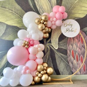 Pink Balloons Garland Arch Kit - Double Stuffed Matte Light Pink and White Cream Peach Latex Balloon Different Sizes 18 12 10 5In Boho Ballon for Baby Shower Party Decorations