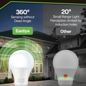 Eastiya Dusk to Dawn Sensor LED Outdoor Light Bulb, Daylight White 5000K, A19 13W(100 Watt Equivalent) Bright Porch Lighting, 1200LM, Auto-On/Off Photocell Sensor for Garage Yard Patio Garden-4 Pack