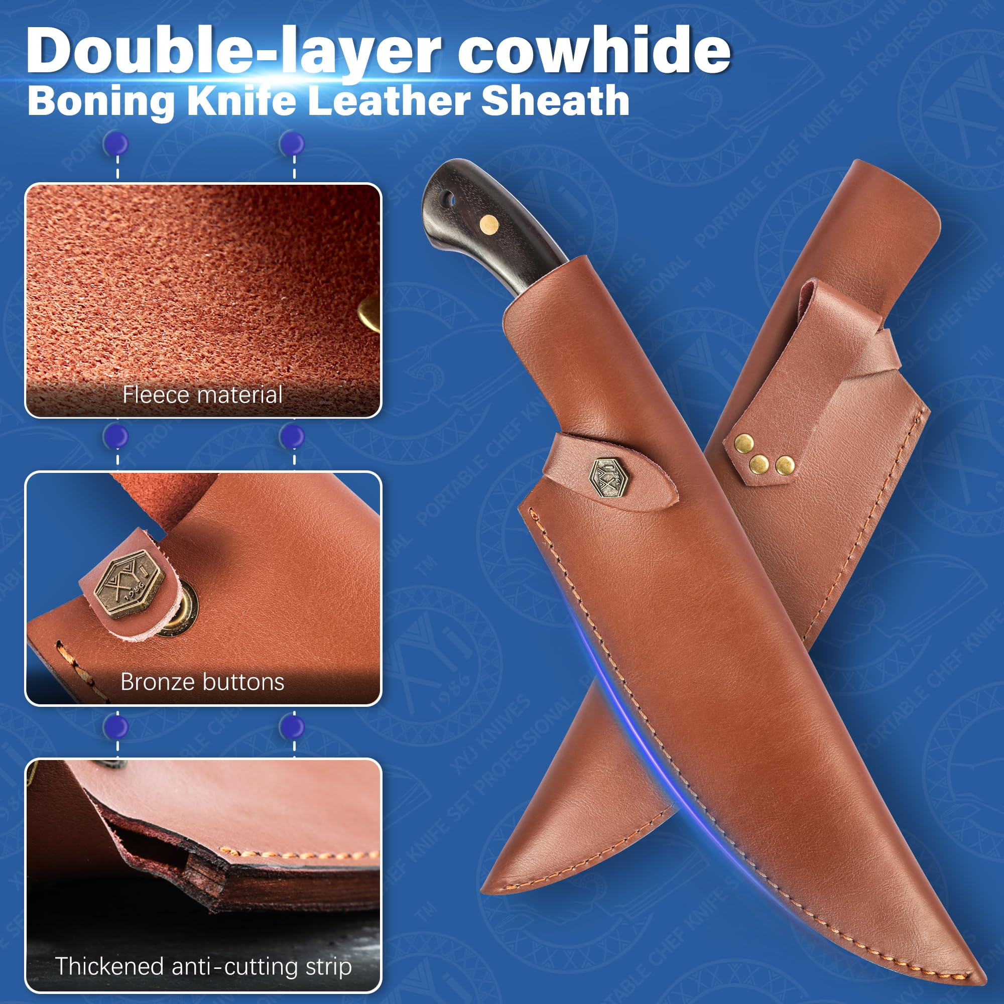 XYJ Leather Sheath For 10 Inch Boning Knife Edge Guards Blade Protector Cleaver Chef Knives Cover With Loop Belt For Outdoor Camping