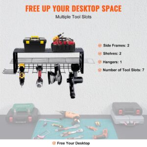 VEVOR Power Tool Organizer, 7 Slot, 3 Layers, Cordless Drill Holder Wall Mount, Battery Charging Station Storage Rack, Multi-Function Garage Organization, Heavy Duty Metal Shelf for Screwdriver Pliers