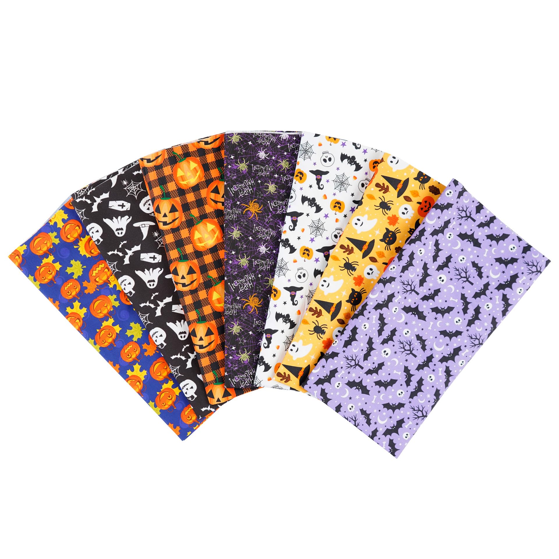 7PCS Halloween Christmas Fabric Cotton Fabric Squares 20" x 20" Fat Quarter Fabric Bundles Craft Fabric for Patchwork Sewing Quilting Crafting DIY (Halloween)