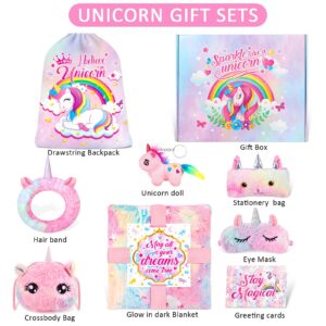 SRIZIAN Unicorn Gift Set for Girls Age 3,4,5,6,7,8,9,10,11,12, Birthday Gifts for Girls, Thanksgiving Day Gifts for Girls,Christmas Gfits for Girls Glow in Dark Blanket