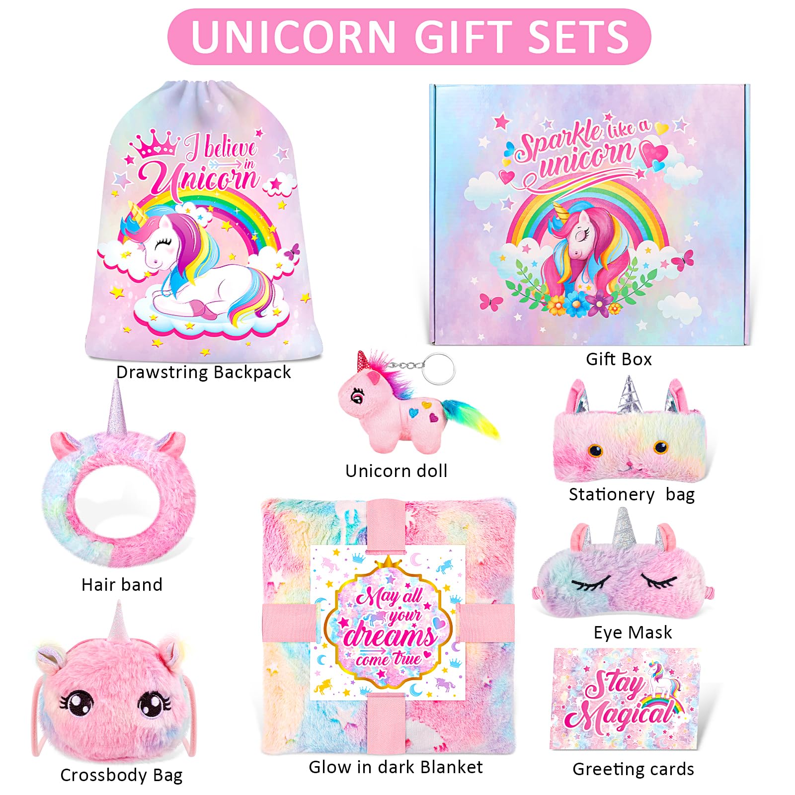 SRIZIAN Unicorn Gift Set for Girls Age 3,4,5,6,7,8,9,10,11,12, Birthday Gifts for Girls, Thanksgiving Day Gifts for Girls,Christmas Gfits for Girls Glow in Dark Blanket