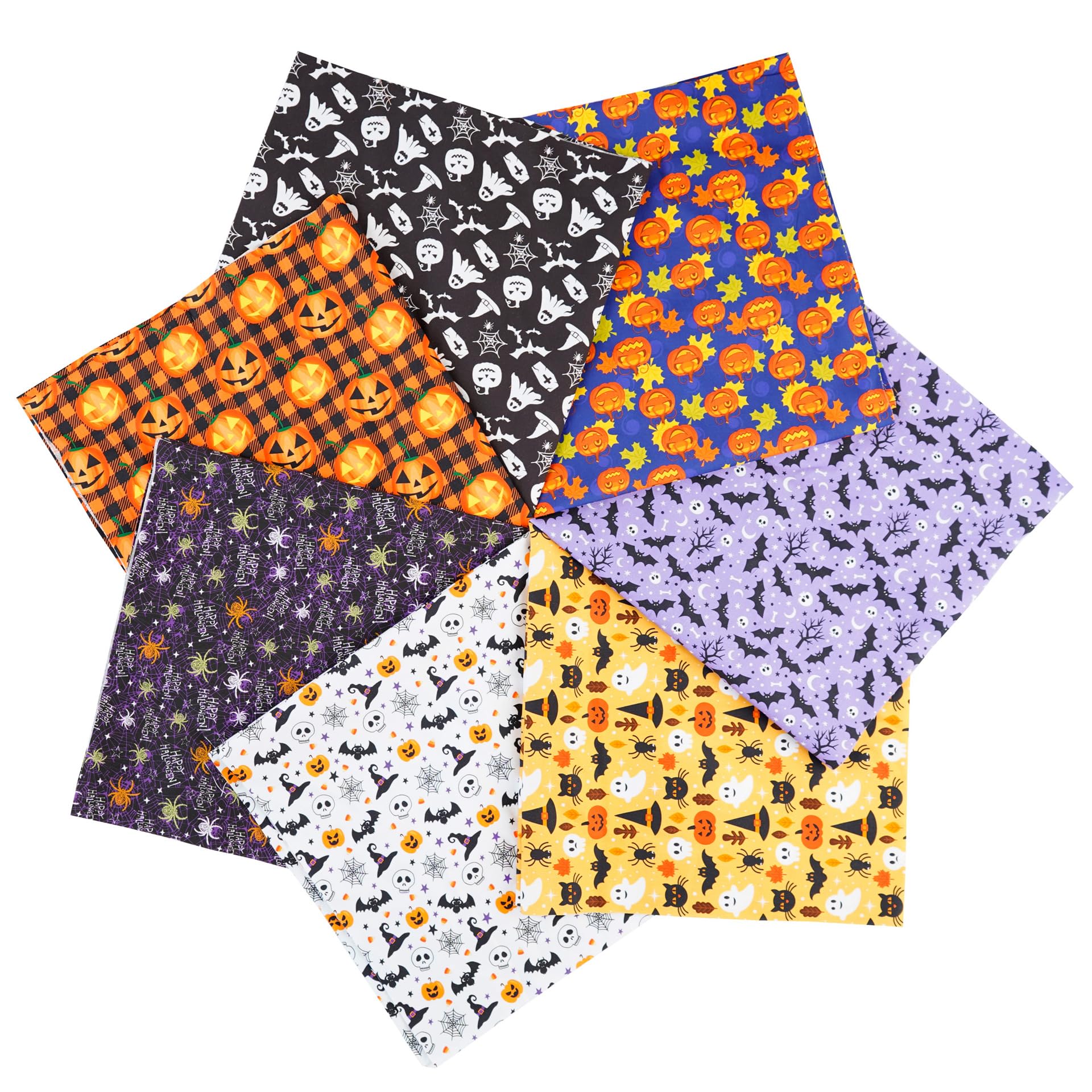 7PCS Halloween Christmas Fabric Cotton Fabric Squares 20" x 20" Fat Quarter Fabric Bundles Craft Fabric for Patchwork Sewing Quilting Crafting DIY (Halloween)