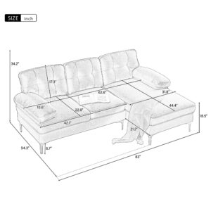 P PURLOVE Sectional Sofa, Velvet L-Shape Sofa with Chaise Lounge, Modern L-Shape Couch for Living Room, Small Spaces (Light Grey)