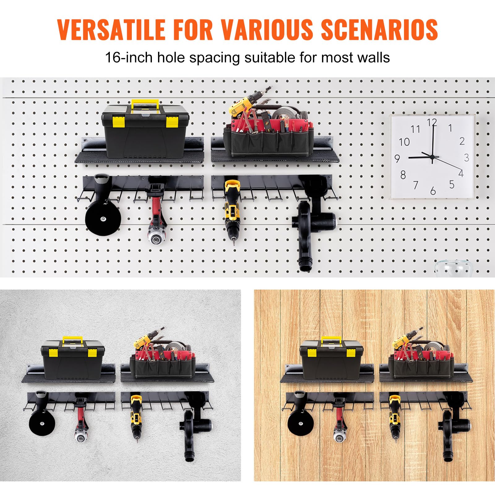 VEVOR Power Tool Organizer, 4 Slot, 2 Layers, 2 Pack Cordless Drill Holder Wall Mount, Battery Charging Station Storage Rack, Multi-Function Garage Organization, Heavy Duty Metal Shelf for Screwdriver