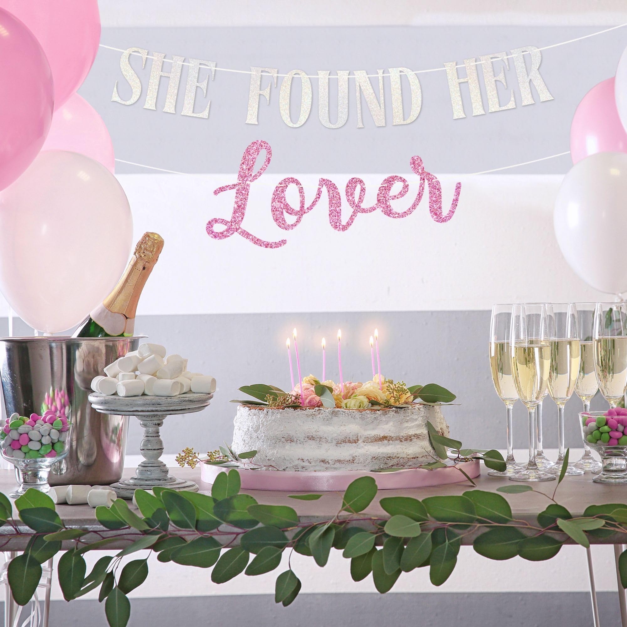 Pre-Strung She Found Her Lover Banner - NO DIY - Pink Glitter Bachelorette Bridal Party Banner - Pre-Strung Garland on 8 ft Strand - Taylor Themed Bachelorette Party Decorations. Did we mention no