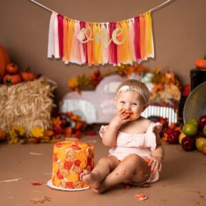 MUWEOL Little Pumpkin 1st Birthday High Chair Banner - First Birthday Highchair Ballet Banner, Halloween Birthday Party Decorations，Baby Shower Decor (Pumpkin banner orange and pink)