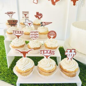 Texas Longhorns Cupcake Toppers (24 Pcs) University of Texas Longhorns Party Supplies for UT Austin Football, Birthday Gift, Graduation Party Decorations (Texas Longhorns)