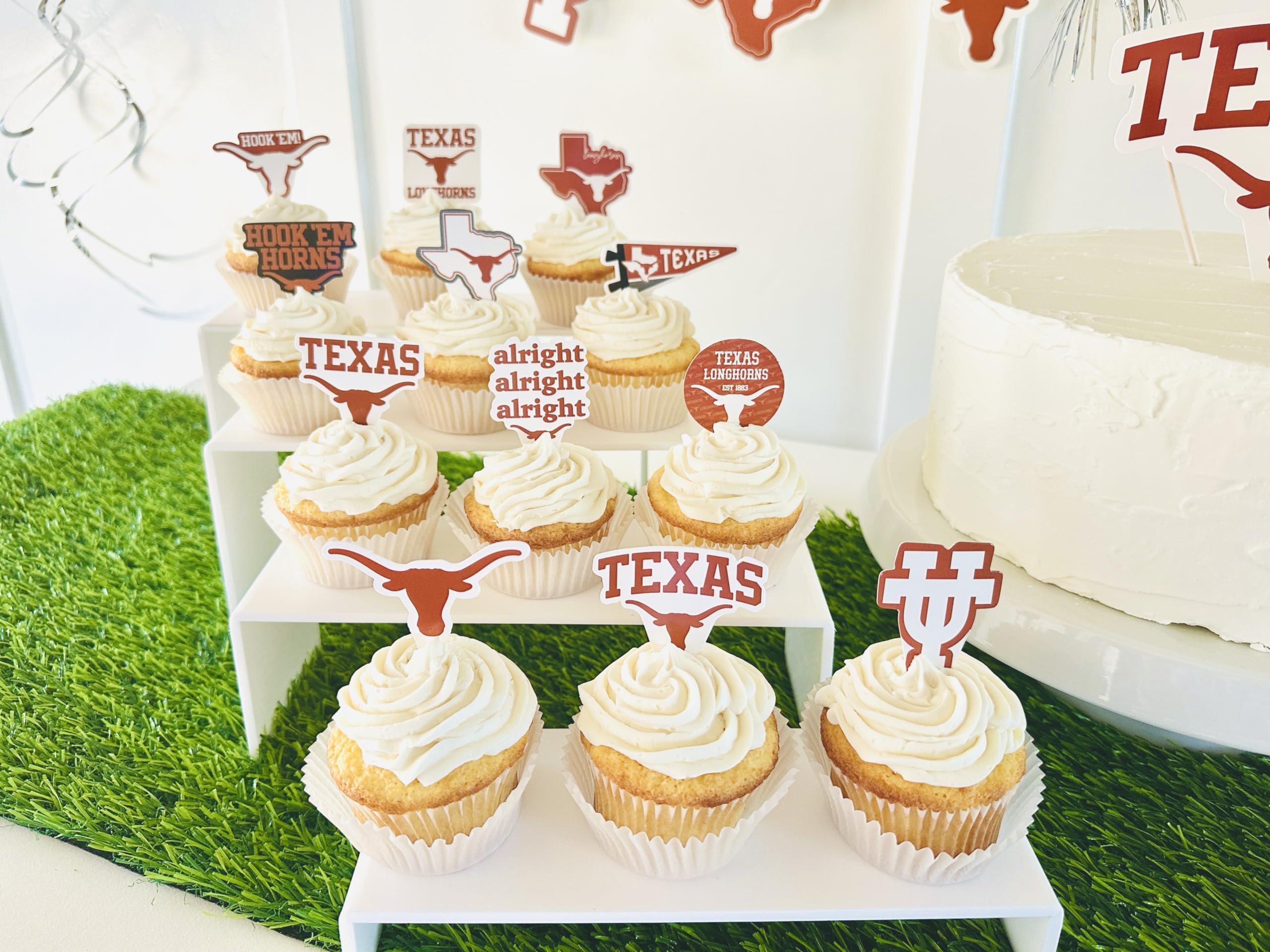 Texas Longhorns Cupcake Toppers (24 Pcs) University of Texas Longhorns Party Supplies for UT Austin Football, Birthday Gift, Graduation Party Decorations (Texas Longhorns)