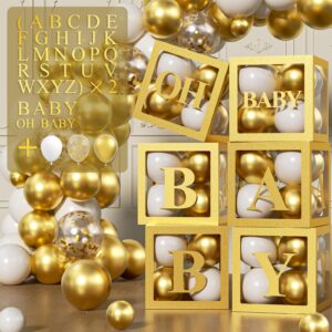 balloon boxes with letters, adoinby gold baby boxes letter blocks boxes with 54 letters, 6 baby balloon box for baby showers & bridal shower, reusable birthday party decoration boxes with 55 balloons