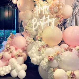 Pink Balloons Garland Arch Kit - Double Stuffed Matte Light Pink and White Cream Peach Latex Balloon Different Sizes 18 12 10 5In Boho Ballon for Baby Shower Party Decorations