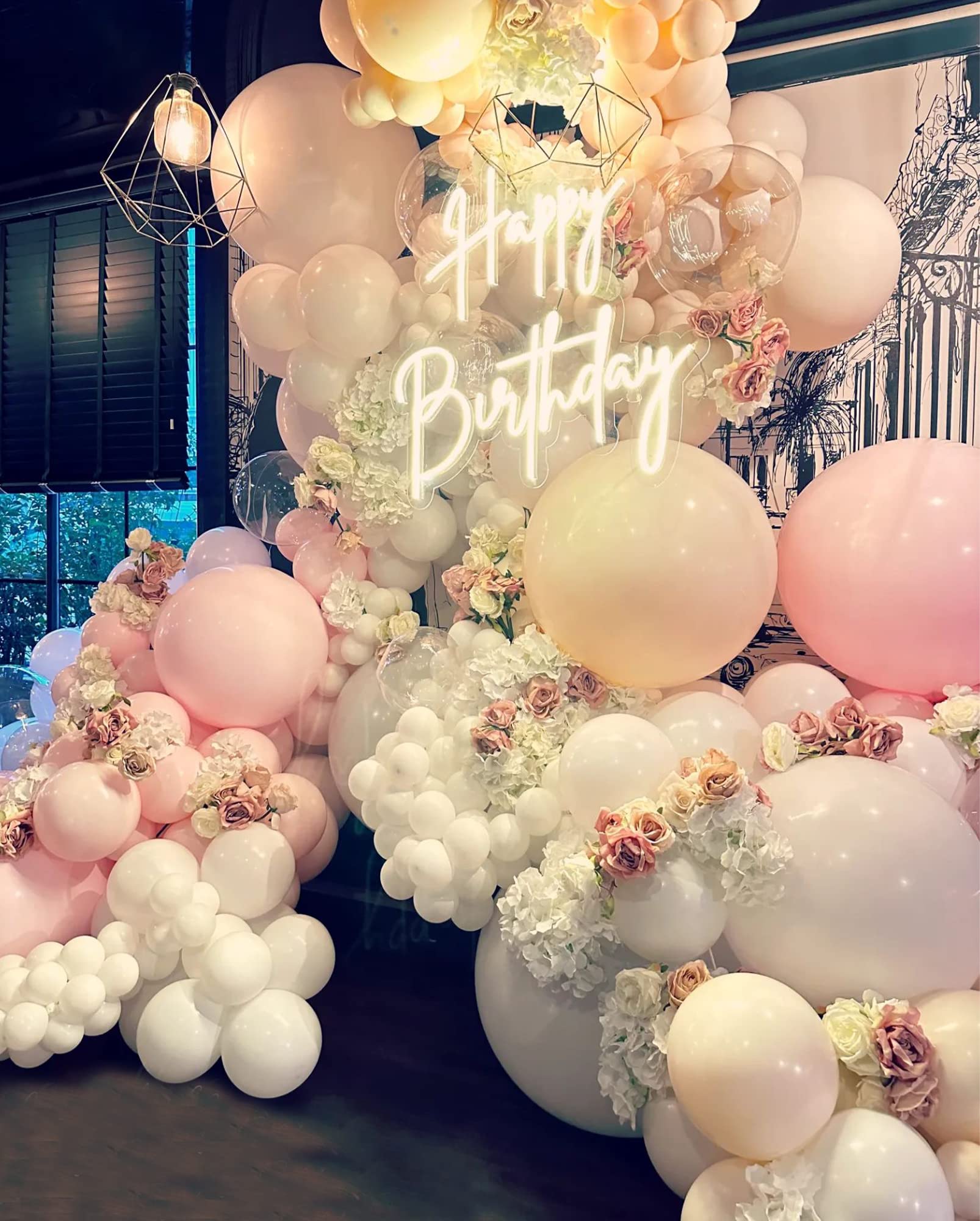 Pink Balloons Garland Arch Kit - Double Stuffed Matte Light Pink and White Cream Peach Latex Balloon Different Sizes 18 12 10 5In Boho Ballon for Baby Shower Party Decorations