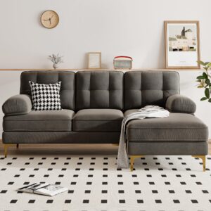 p purlove sectional sofa, velvet l-shape sofa with chaise lounge, modern l-shape couch for living room, small spaces (brown)