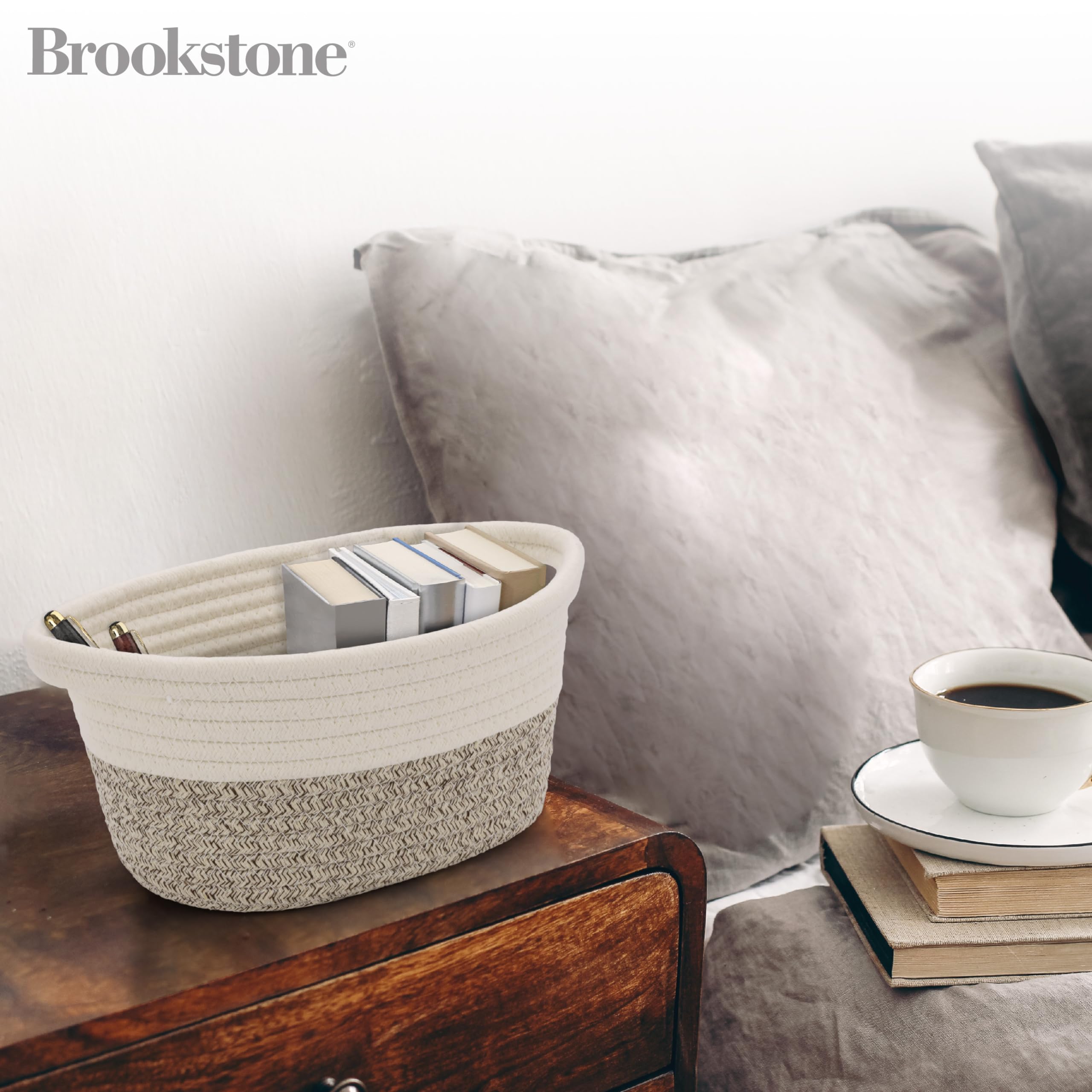 BROOKSTONE, 3 Cotton Rope Storage Baskets, Woven Bin with Handles, Baby Nursery Organizer, Suitable for Any Décor Style