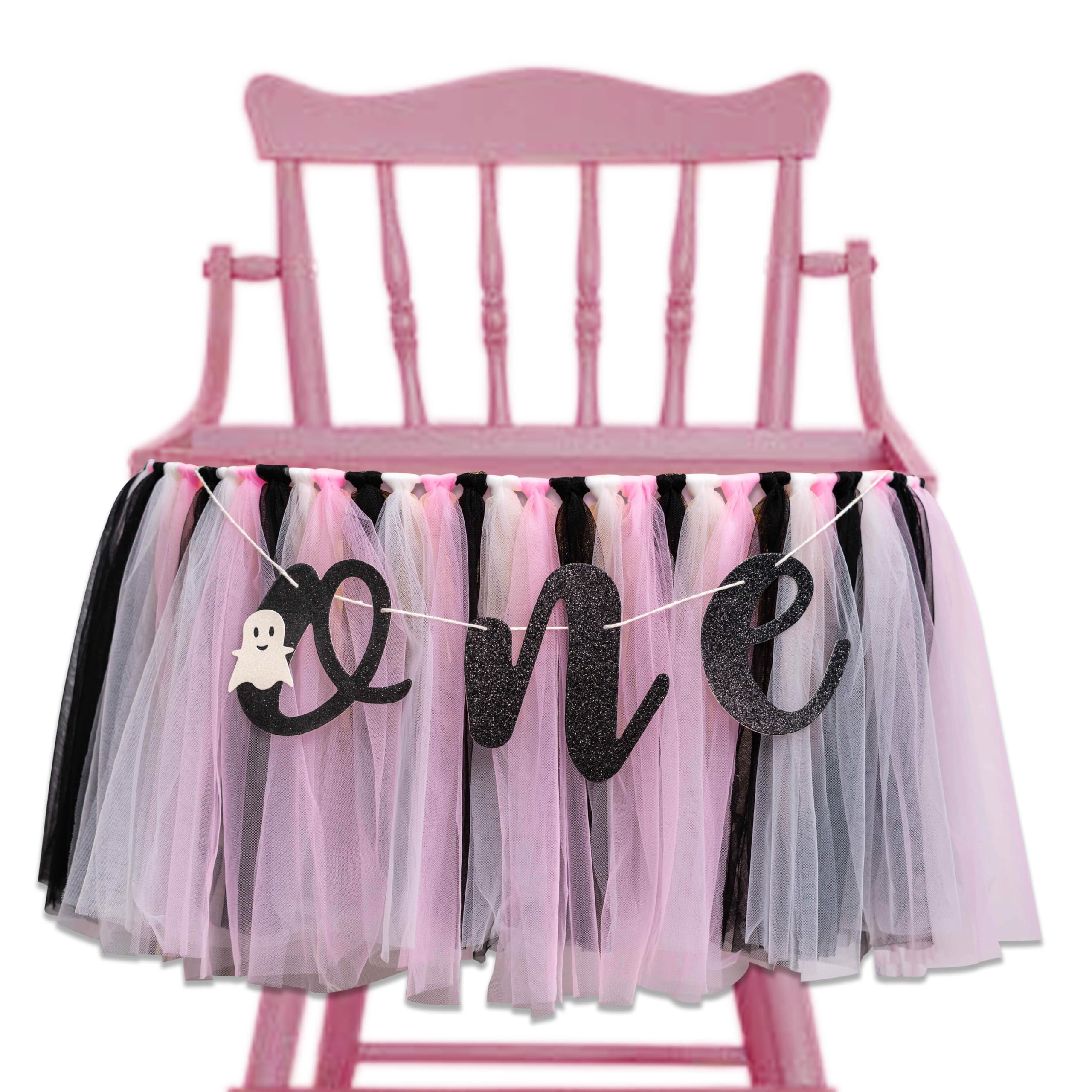 Halloween Themed Birthday Highchair Banner - Little Ghost 1st/First Birthday Party Decoration,Spooky One Groovy Garland,Pink And Black Tutu For Gilrs Baby Decor,Smash Cake Photo Props (Halloween