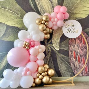 Pink Balloons Garland Arch Kit - Double Stuffed Matte Light Pink and White Cream Peach Latex Balloon Different Sizes 18 12 10 5In Boho Ballon for Baby Shower Party Decorations