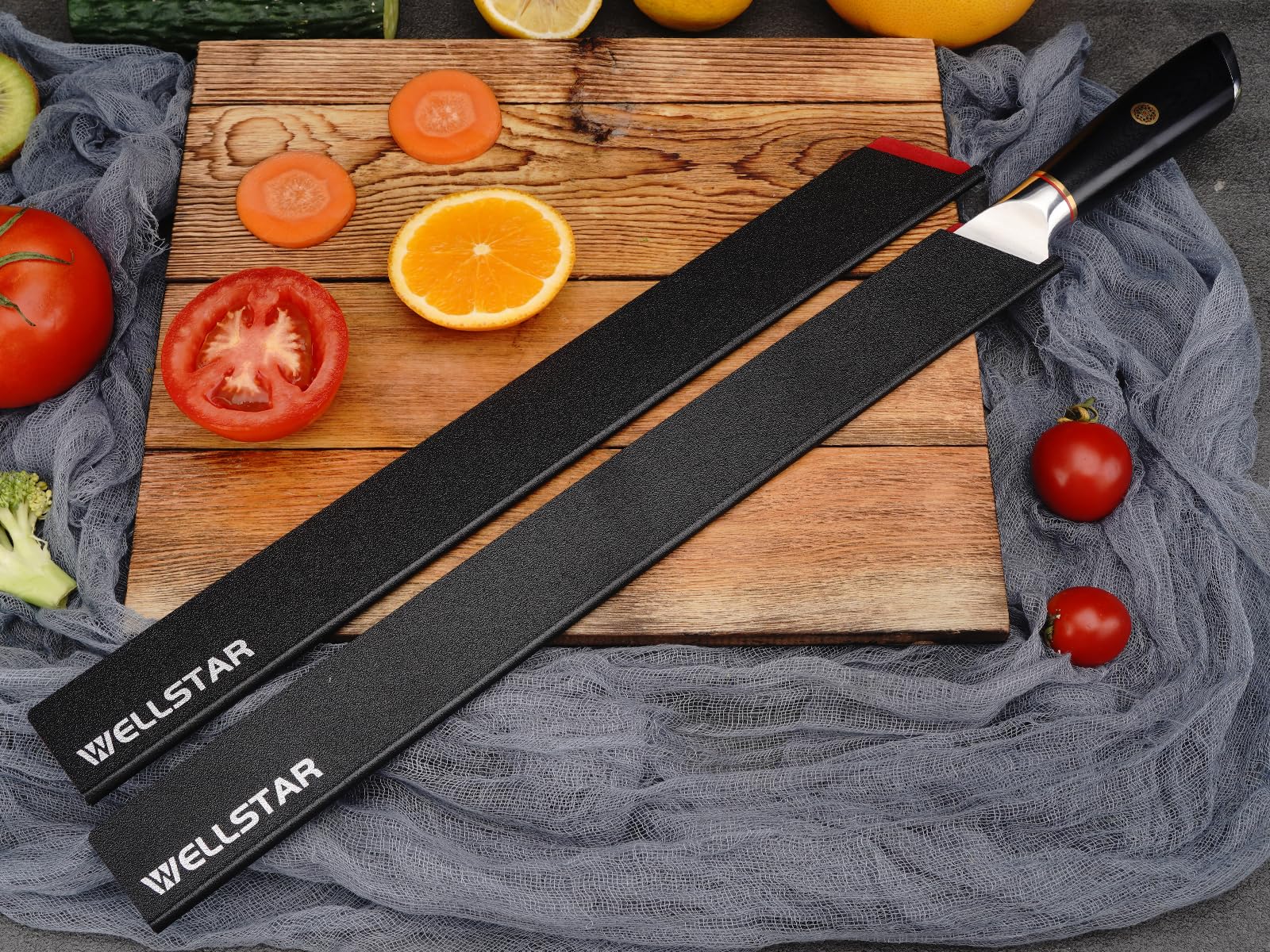 WELLSTAR Knife Edge Guards Set, 2 Piece 14 Inch Universal Blade Covers, BPA Free ABS Protective Long Blade Sheaths, Non-Scratch Felt Lining Brisket Knives Covers (Knives not included)