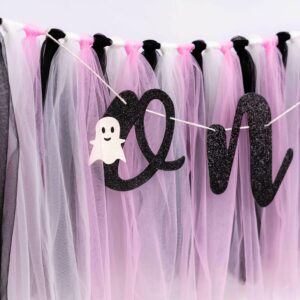 Halloween Themed Birthday Highchair Banner - Little Ghost 1st/First Birthday Party Decoration,Spooky One Groovy Garland,Pink And Black Tutu For Gilrs Baby Decor,Smash Cake Photo Props (Halloween