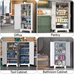 PAOFIN White Metal Kitchen Storage Cabinet, Kitchen Pantry Storage Cabinet with Doors and Shelves, Storage Cabinet with Adjustable Leveling Foot for Kitchen, Living Room and Dining Room. 61" H