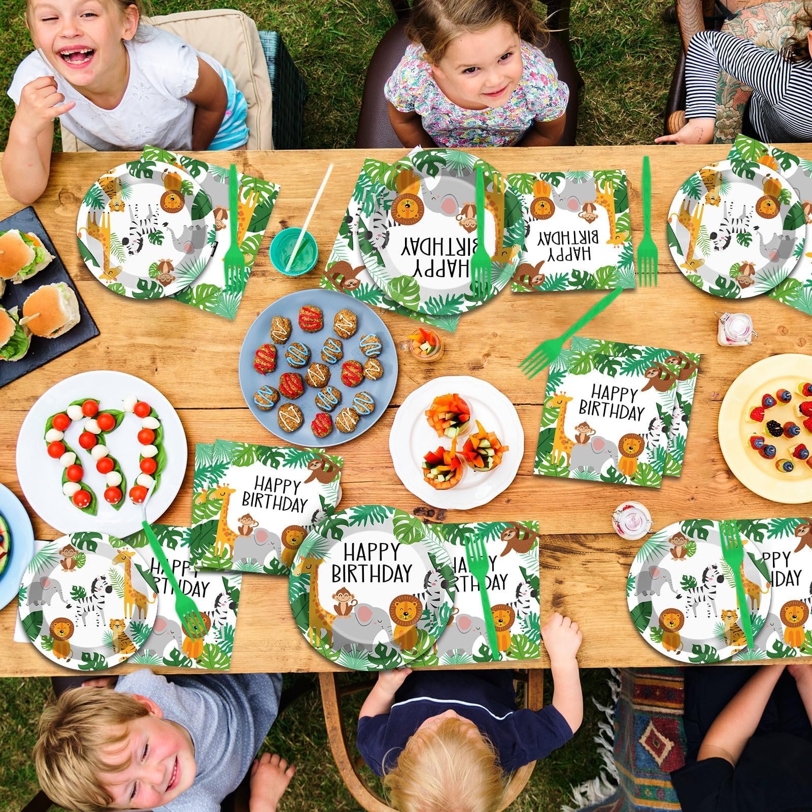 96PCS Jungle Birthday Party Plates and Napkins Safari Animals Birthday Party Decorations for 24 Guests Jungle Theme Birthday Party Tableware Set Serves Wild Animals Gold Safari Zoo Birthday Supplies