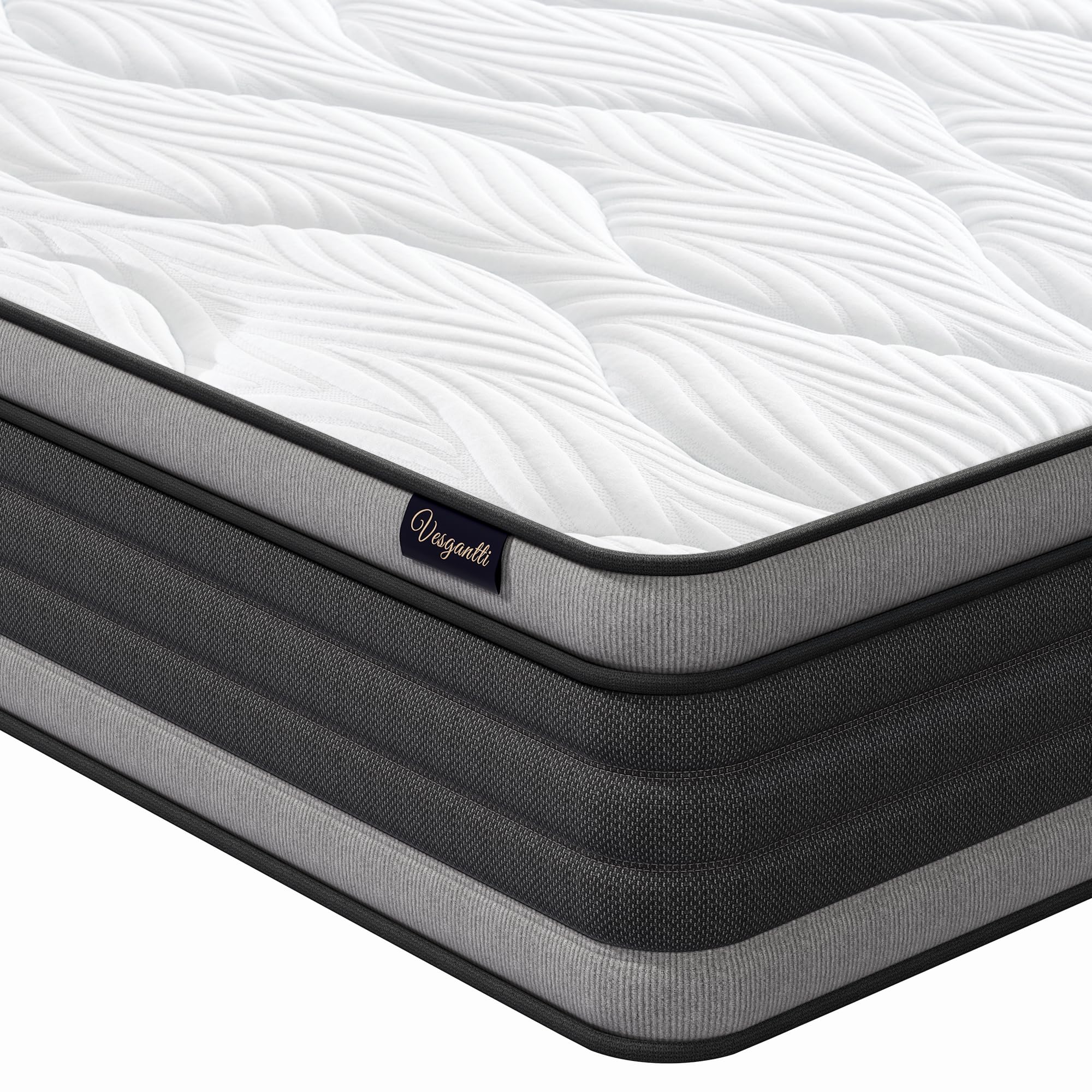 Vesgantti Queen Mattress, 14 Inch Hybrid Innerspring Mattress with Memory Foam, Individually Pocket Coils for Motion Isolation, Queen Size Mattress in a Box, Medium Firm Feel