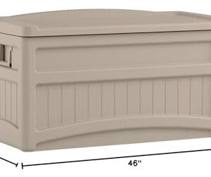 73 Gallon Waterproof Resin Deck Box, Indoor Outdoor Portable Wheeled Storage Bench Storage Container Box with Seat, Storage for Patio Furniture, Outdoor Cushions, Garden Tools and Pool Supplies, Tan