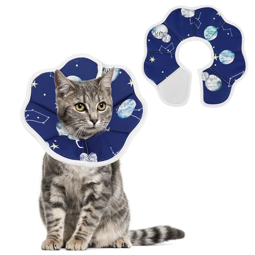 Cobee Soft Cat Cone Collar, Protective Cute Small Cat Recovery Collar Adjustable Fasteners Collars for Kittens Cats E-Collars After Surgery Wound Healing, Fit 6.3"-9" Neck Circumference(Constellation)