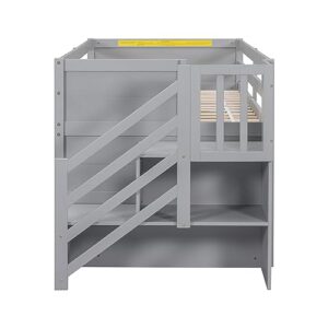 Lakifun Twin Size Low loft Bed,Loft Bed with Storage,Modern Farmhouse Twin loft Bed for Kids,Wood Twin Low Loft Bed with Game House and Drawers, Bookshelf Staircase,Gray