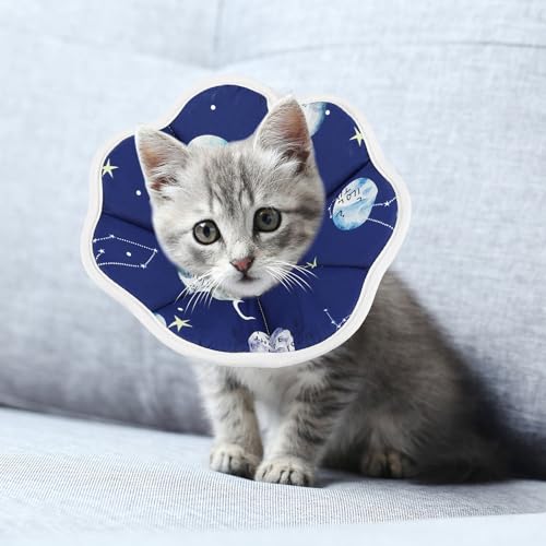 Cobee Soft Cat Cone Collar, Protective Cute Small Cat Recovery Collar Adjustable Fasteners Collars for Kittens Cats E-Collars After Surgery Wound Healing, Fit 6.3"-9" Neck Circumference(Constellation)