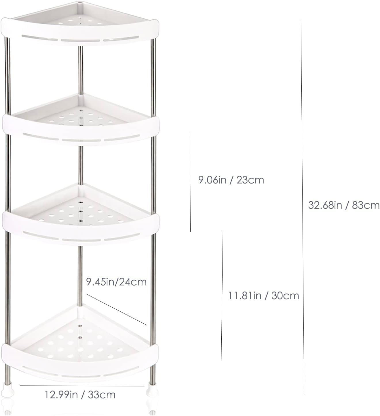 IYAR HOME 4 Tier Shower Caddy Organizer Shelf Rack Corner Standing 12.99 x 9.45 x 32.68 Inches Shower Stands for Inside Shower & Kitchen Storage White